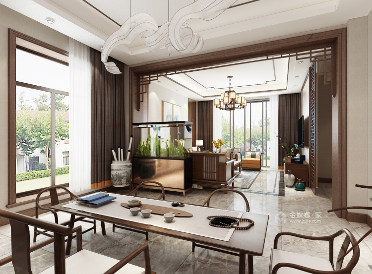 267平别墅 自然的色调搭配胡桃色系家具，简洁美好，浸透着东方特有的层次感-其他空间