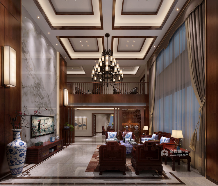 550平传统韵味的现代空间 简洁大气-客厅效果图及设计说明