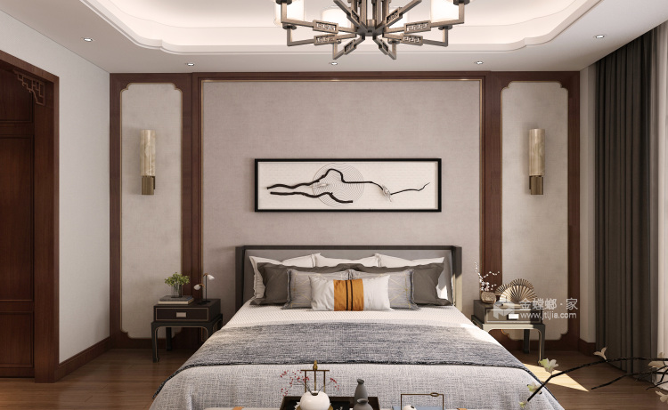 267平别墅 自然的色调搭配胡桃色系家具，简洁美好，浸透着东方特有的层次感-卧室效果图及设计说明