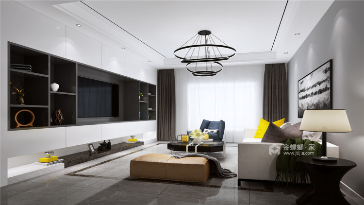 黑白经典 140平米现代简约生活-客厅效果图及设计说明