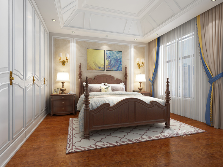 美式也可以很清新，快看这套236㎡大复式-卧室效果图及设计说明
