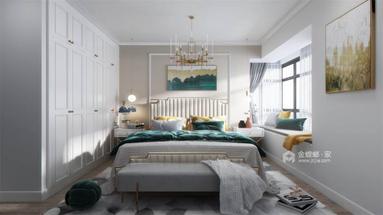 明黄草绿的美式轻奢充满灵动之气-卧室效果图及设计说明