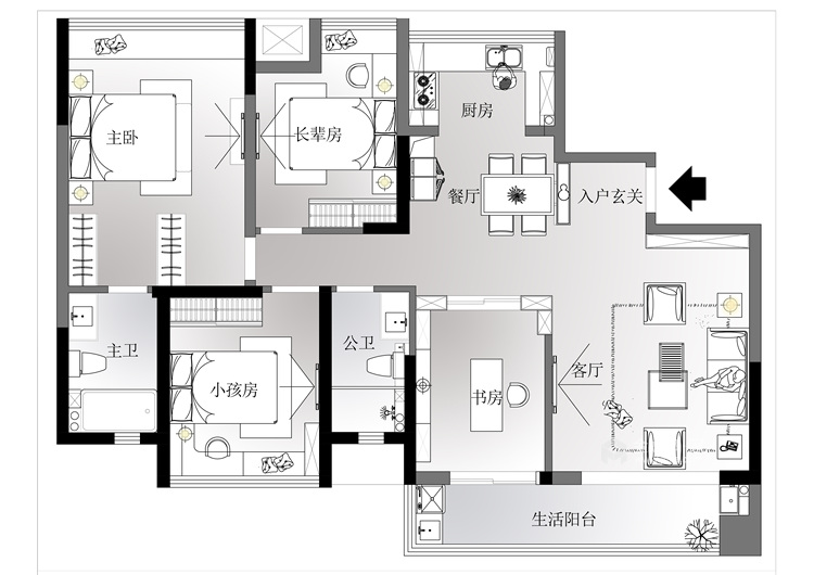 133²现代简约三口之家，有设计有温度-平面设计图及设计说明