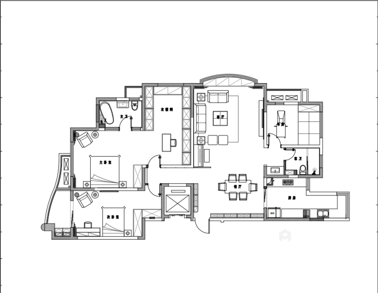 轻奢韵味之家 186平米美式大宅-平面设计图及设计说明