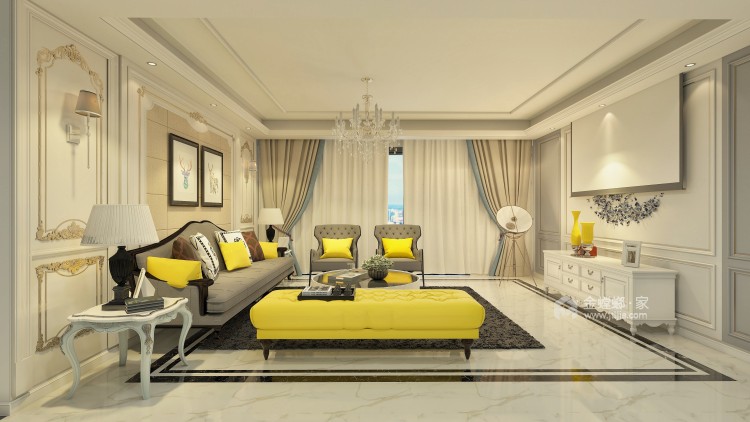 150㎡简欧，欧式的典雅现代生活的舒适-客厅效果图及设计说明