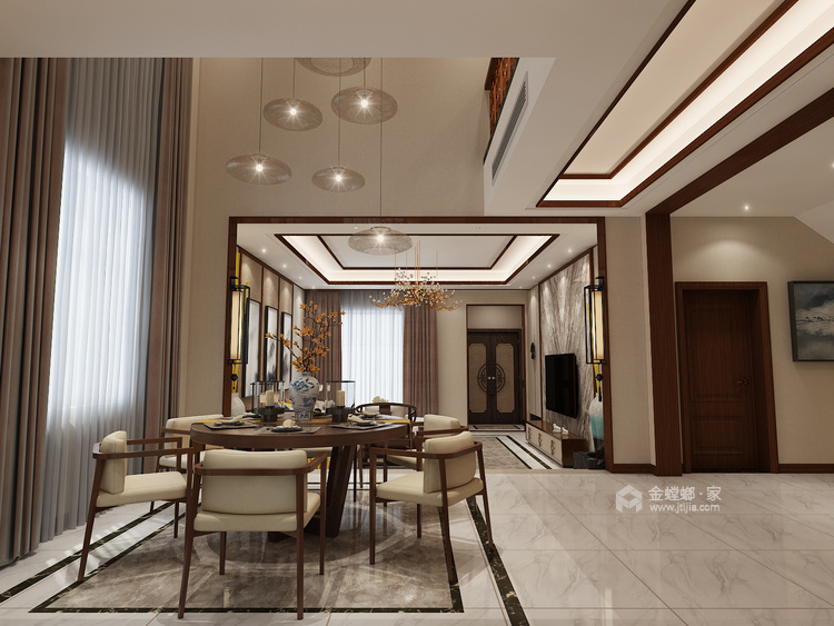 286别墅新中式，实用又大气-餐厅效果图及设计说明