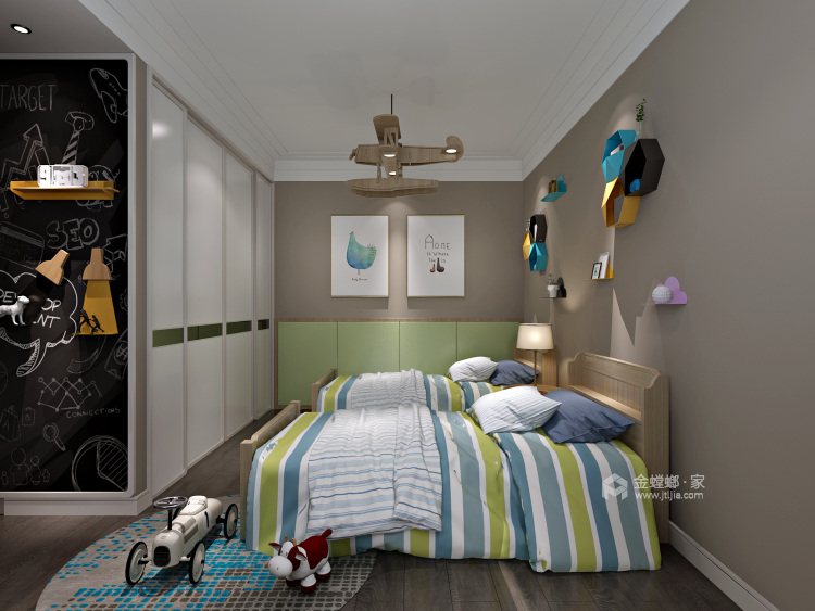 220平美式风格，花鸟壁纸让空间添加了几分贵气-卧室效果图及设计说明