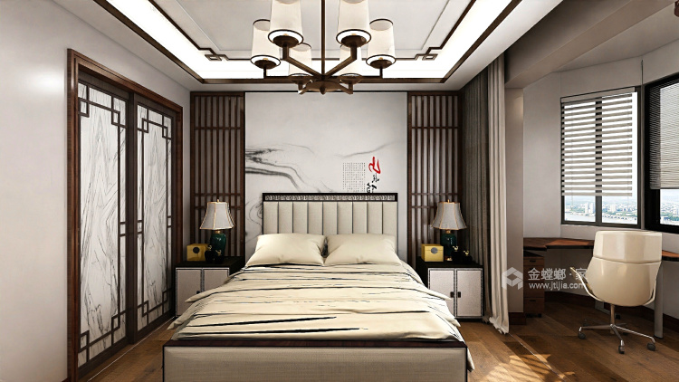 小空间大布局的新中式-卧室效果图及设计说明