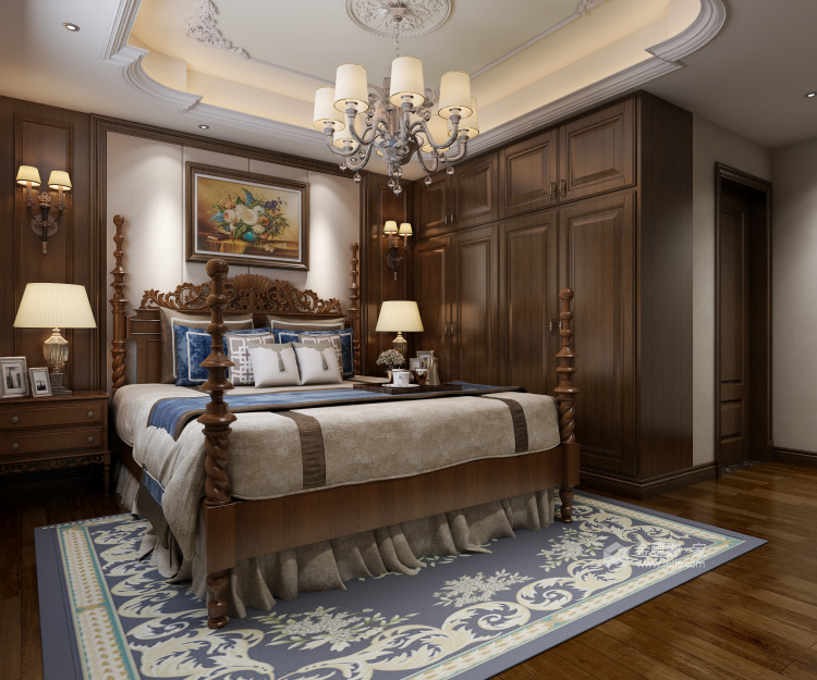 160平美式风格优雅不失情调-卧室效果图及设计说明