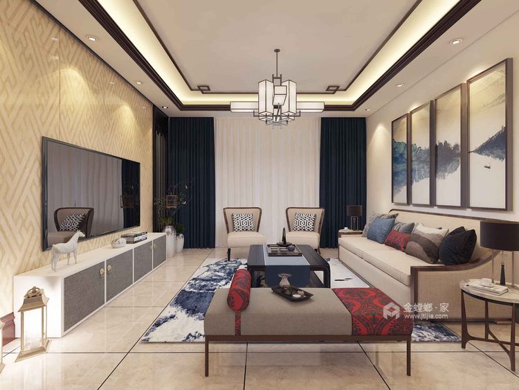 120平现代新中式，古典韵味的呈现-客厅效果图及设计说明