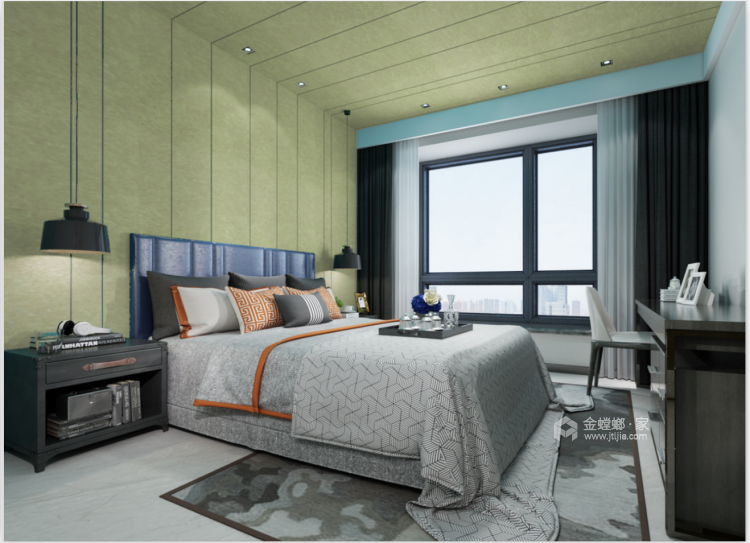 高级灰搭配细腻质感黑 打造时尚大气家居风-卧室效果图及设计说明