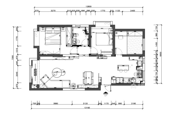 开放式厨房设计的114平现代风-平面设计图及设计说明