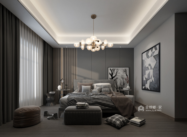 177平黑白灰打造大气现代简约风-卧室效果图及设计说明
