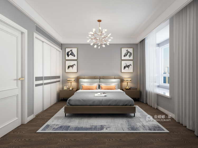 135平现代风格-灰色打造的简约空间层次感-卧室效果图及设计说明