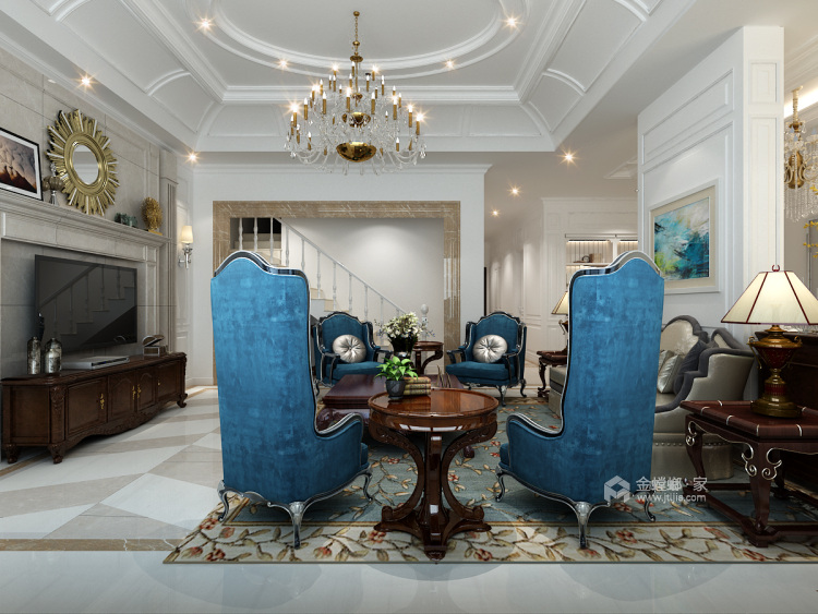 古典美式的华贵，现代风格的简约，开启浪漫生活-客厅效果图及设计说明