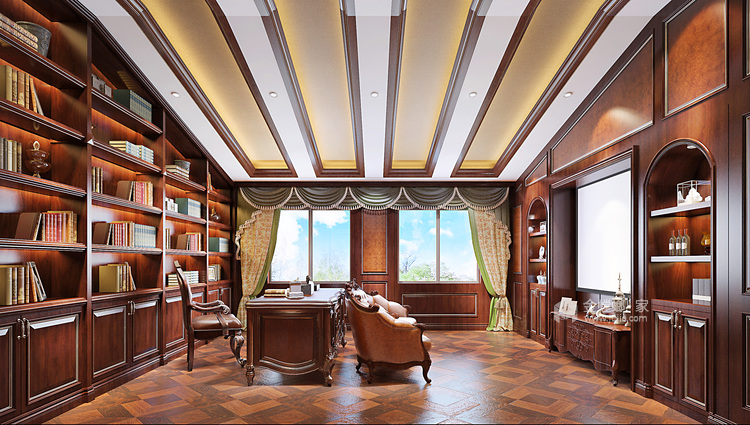 复古浪漫的480平美式别墅住宅，享受高品质生活-书房