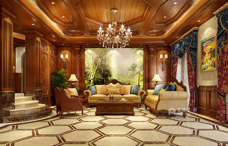 复古浪漫的480平美式别墅住宅，享受高品质生活-空间效果图