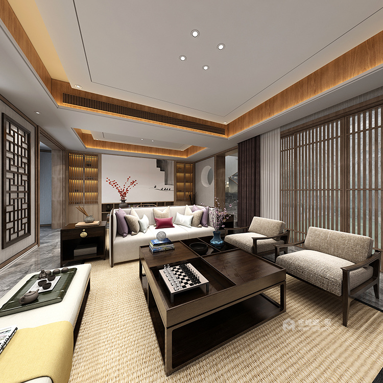 新中式空间，深藏文化底蕴-客厅效果图及设计说明