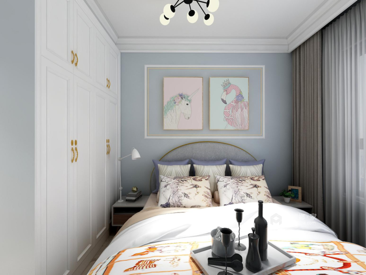 清新美式，美好生活的向往与追求-卧室效果图及设计说明