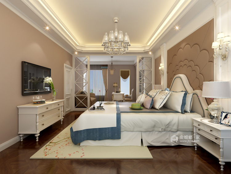 古典美式的华贵，现代风格的简约，开启浪漫生活-卧室效果图及设计说明