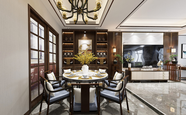 中式雅韵--大气精致的别墅装修-餐厅效果图及设计说明