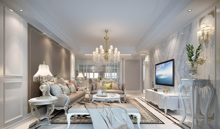 140平米简欧风品质家居-客厅效果图及设计说明