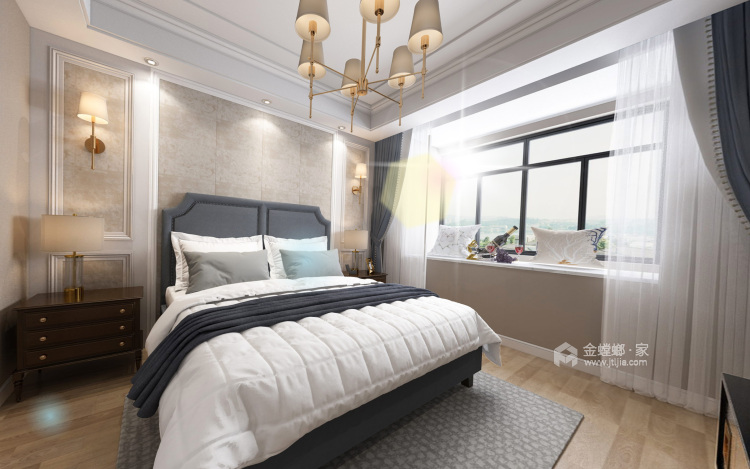 128平米白色调的优雅美式风格-卧室效果图及设计说明