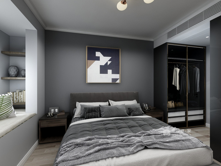 让你怦然心动的115平黑白灰风格案例-卧室效果图及设计说明