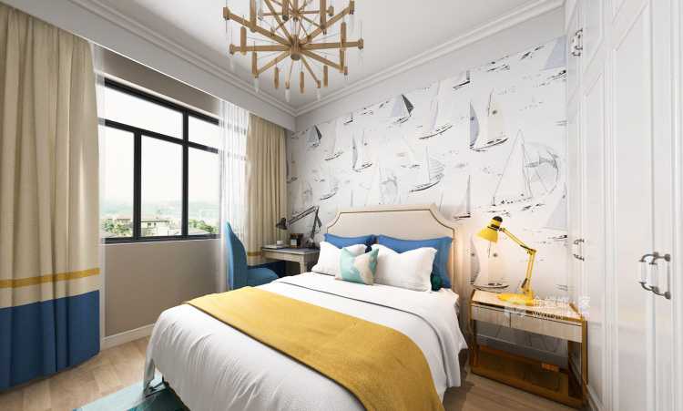128平米白色调的优雅美式风格-卧室效果图及设计说明