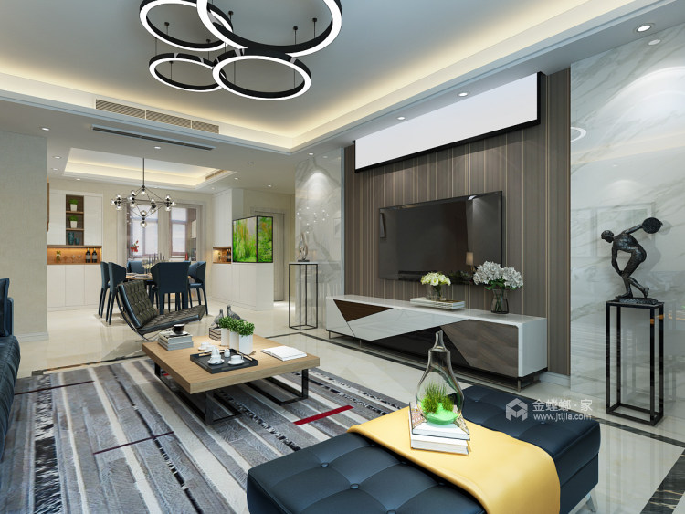 120平现代，设计师用每个空间的布局为业主打造了一个舒适家-客厅效果图及设计说明