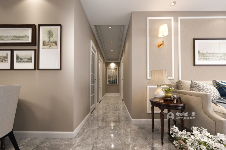 128平米白色调的优雅美式风格-客厅效果图及设计说明