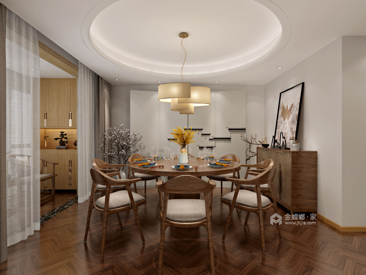 白色与原木完美搭配，打造精致舒适的家-餐厅效果图及设计说明