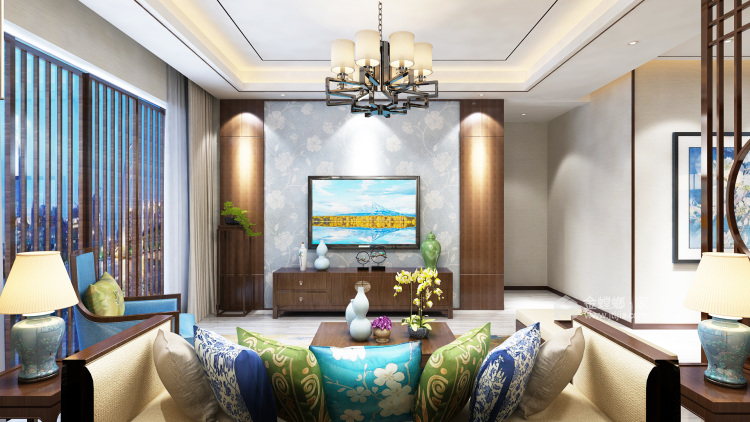 新中式客厅装修效果图，演绎传统文化！-客厅效果图及设计说明