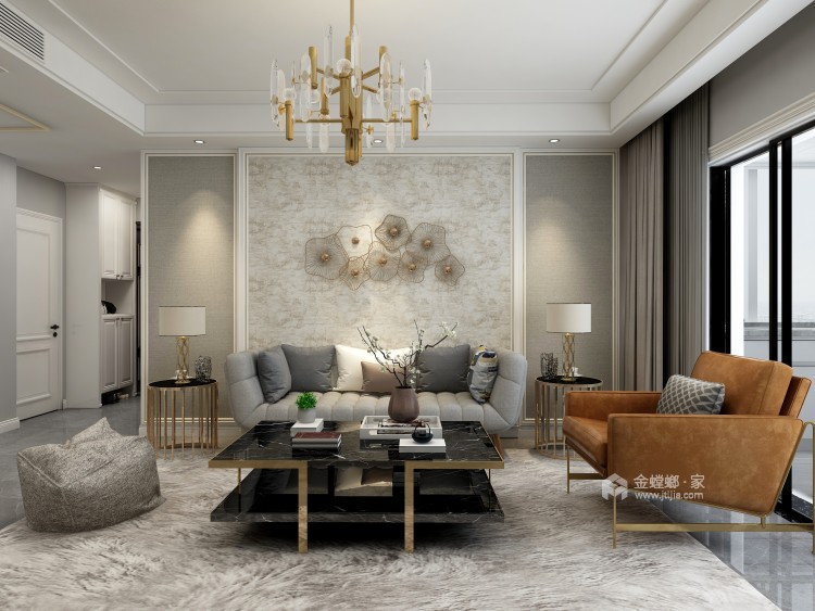 140平轻奢美式空间-客厅效果图及设计说明