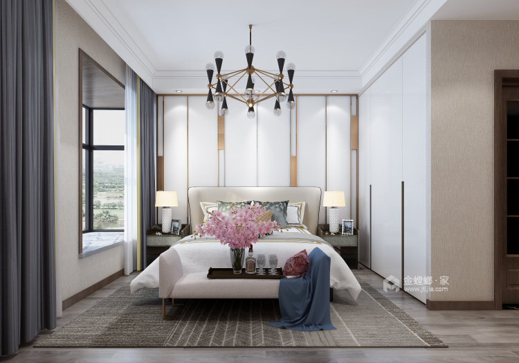 现代轻奢风，木质与石材的完美搭配-卧室效果图及设计说明