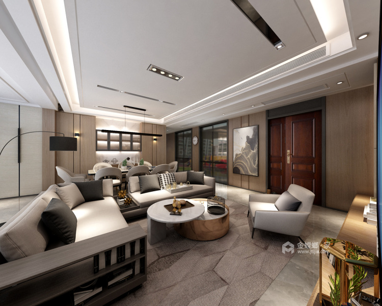 140平雍锦里现代风格-充满质感的港式风案例-客厅效果图及设计说明