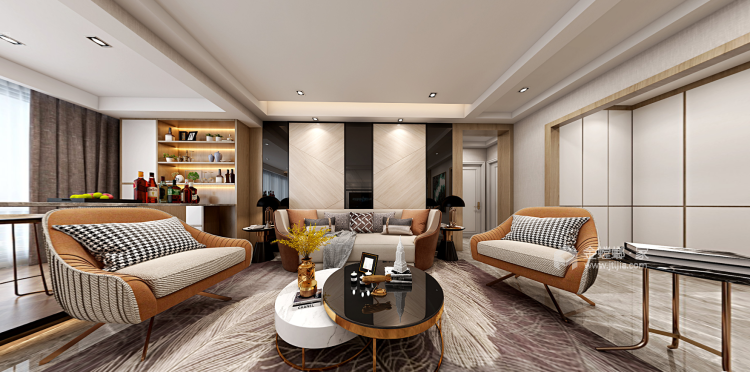 140平优雅三居室 时尚与现代的碰撞-客厅效果图及设计说明