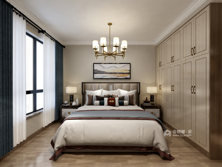140平双木色拼色新中式，简洁大方-卧室效果图及设计说明
