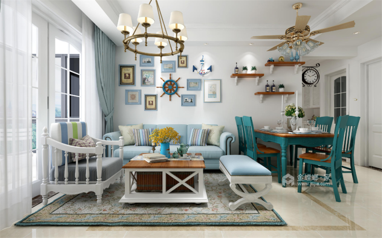 让你眼前一亮的蓝色的地中海风格案例-餐厅效果图及设计说明