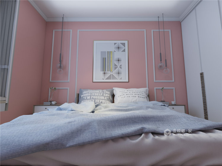 灰色与原木色的97㎡北欧风案例-卧室效果图及设计说明