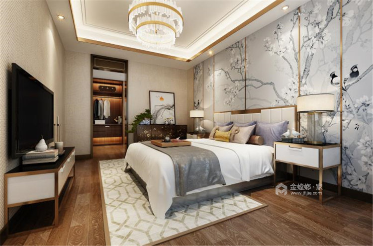 石材与金属线条相互映衬的现代轻奢风案例-卧室效果图及设计说明