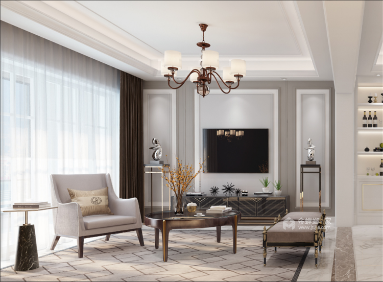 阿卡迪亚现代美式经典案例-客厅效果图及设计说明