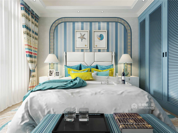 让你眼前一亮的蓝色的地中海风格案例-卧室效果图及设计说明