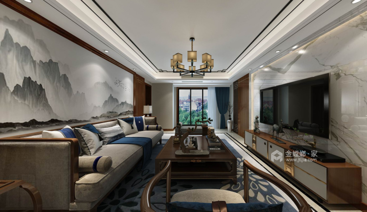 优雅的中式生活 157㎡新中四居-客厅效果图及设计说明