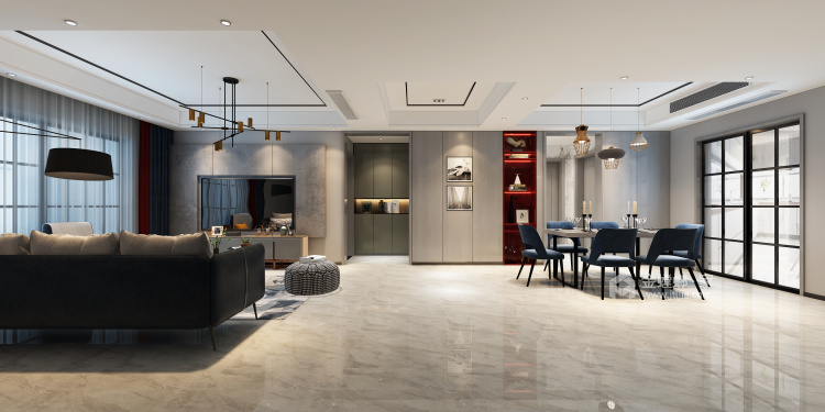 温馨而华丽的现代主义，105平米现代简约-客厅效果图及设计说明