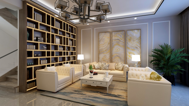 350大户型现代传统相结合-客厅效果图及设计说明