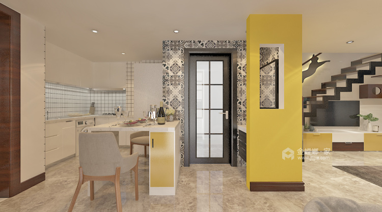 俏皮可爱的明黄色两口之家-餐厅效果图及设计说明