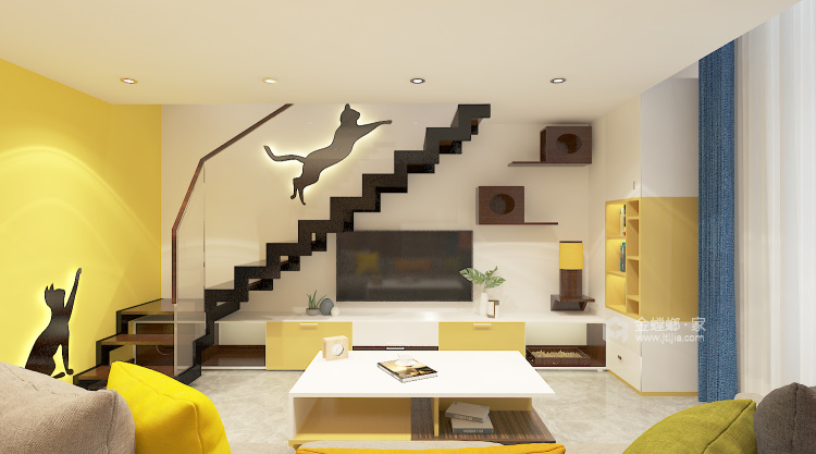 俏皮可爱的明黄色两口之家-客厅效果图及设计说明
