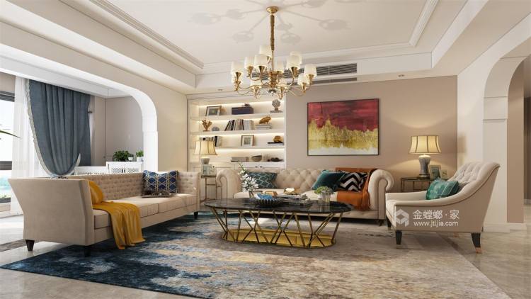 美式轻奢风的温馨之家-客厅效果图及设计说明