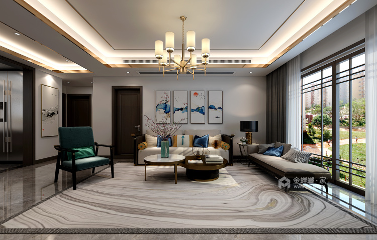138平新中式 传统与现代的完美融合-客厅效果图及设计说明